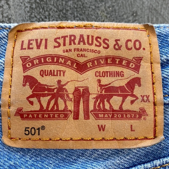 Levi’s Blue 501 Straight Leg High Rise Distressed Cropped Denim Jeans Size 25 - Picture 7 of 10
